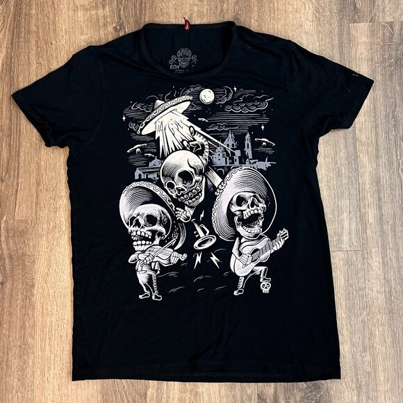 Ay Guey Skeleton Space Ship Glow in the Dark Tee Sz S - Picture 2 of 8